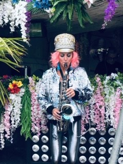 2016 photo - Kay of Sister Sax with her saxophone