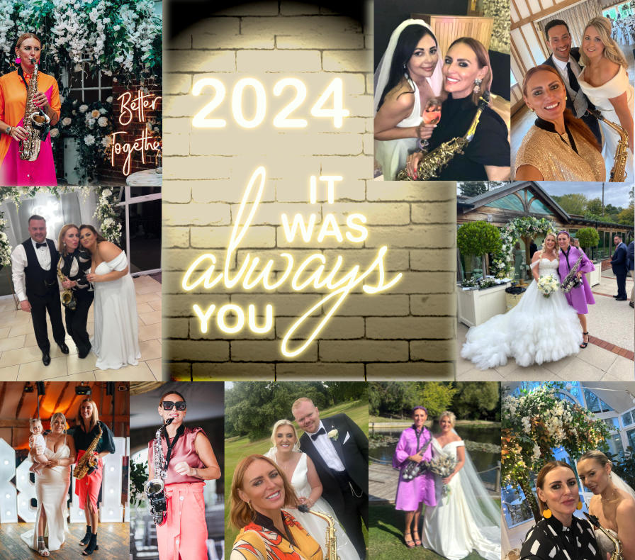 Wedding Cocktail Sax 2024 bride and grooms collage