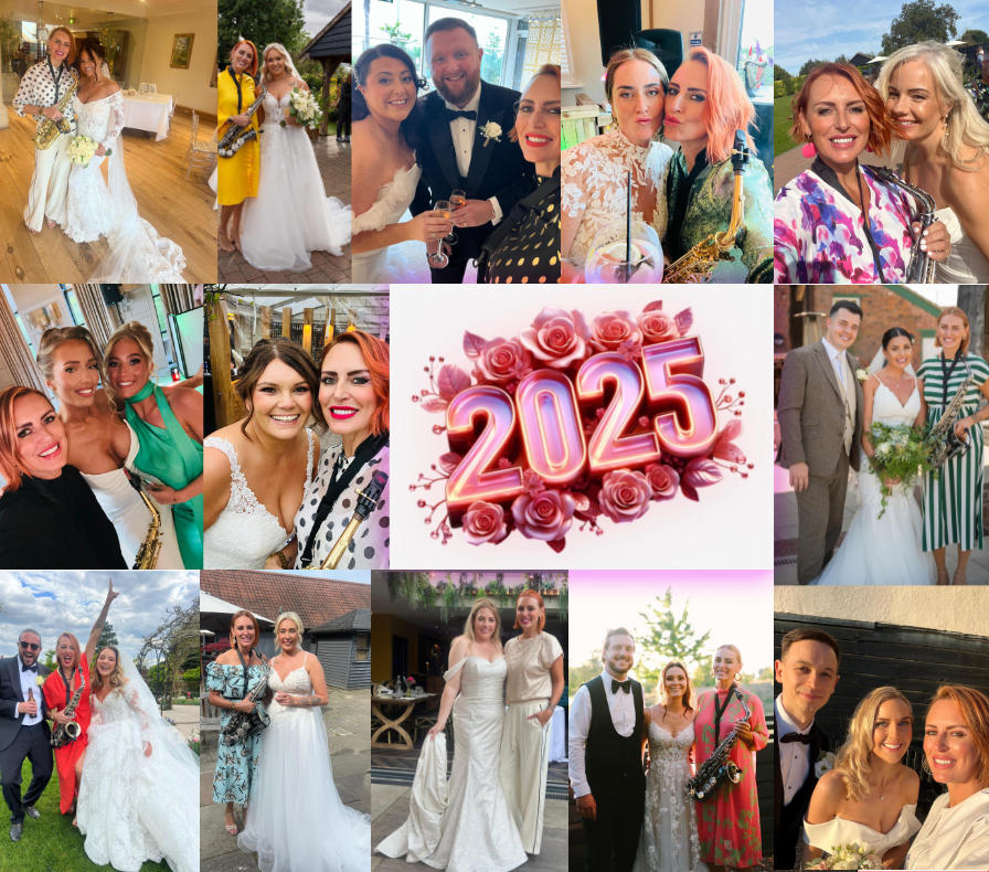 Wedding Cocktail Sax 2025 bride and grooms collage